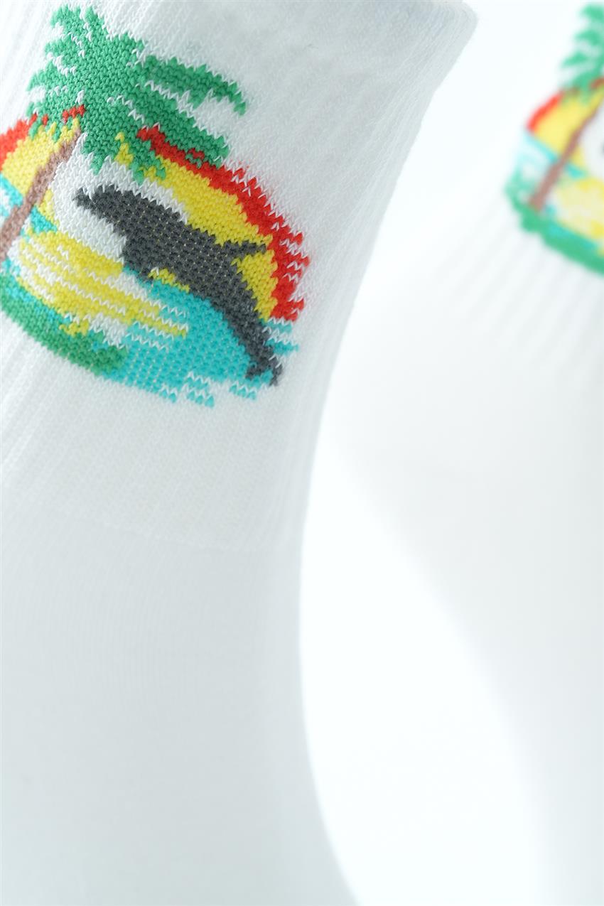 Socks-White Green 8124-363