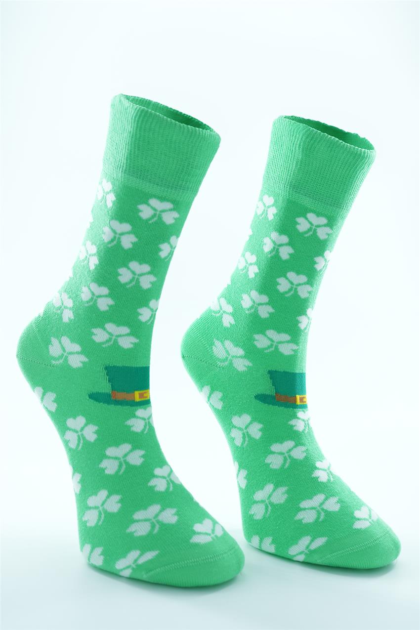 Yonca Desenli Uzun Çorap-Yeşil 4162-21