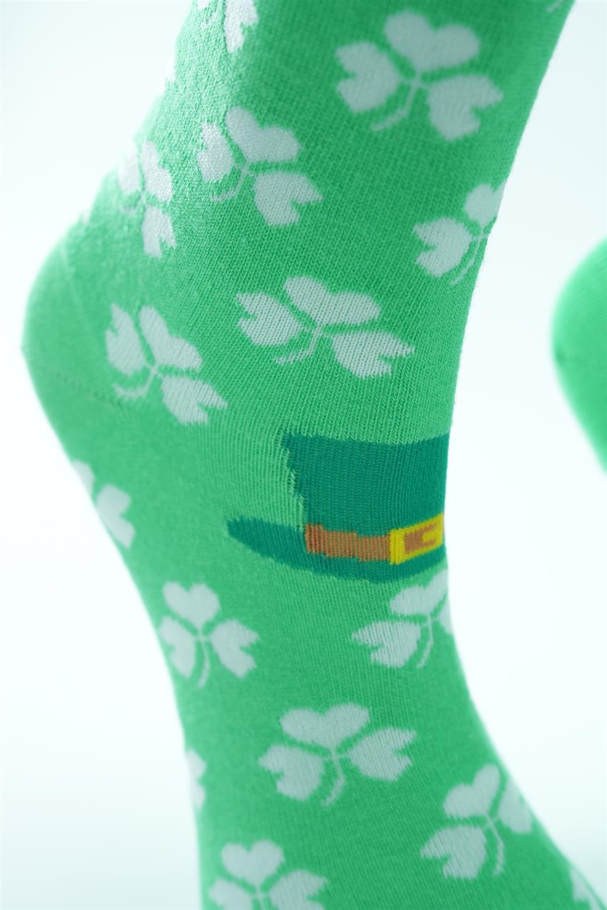 Yonca Desenli Uzun Çorap-Yeşil 4162-21