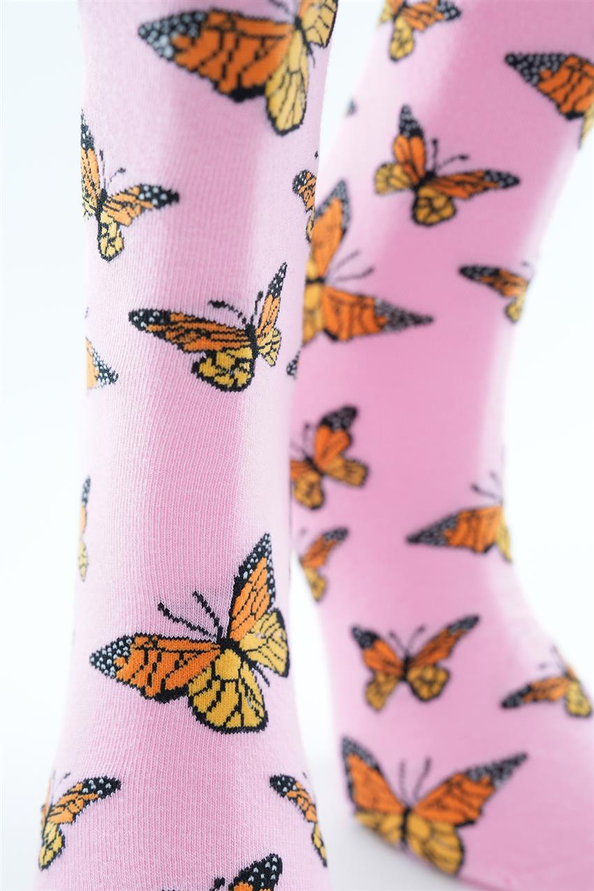 Kelebek Desenli Uzun Çorap-Pembe 2338-42