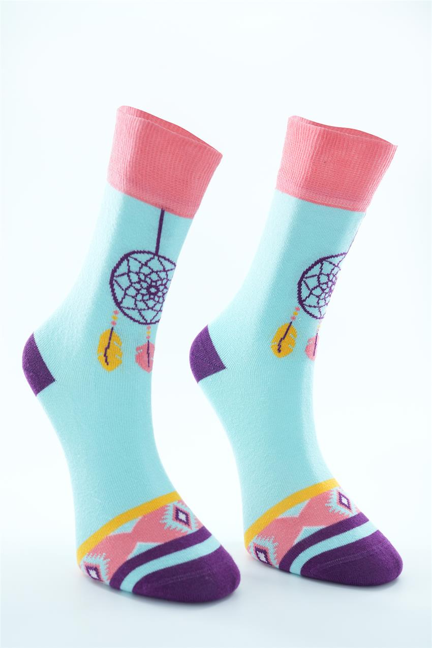 Egs Calze Desenli Uzun Çorap-Mint 4235-24