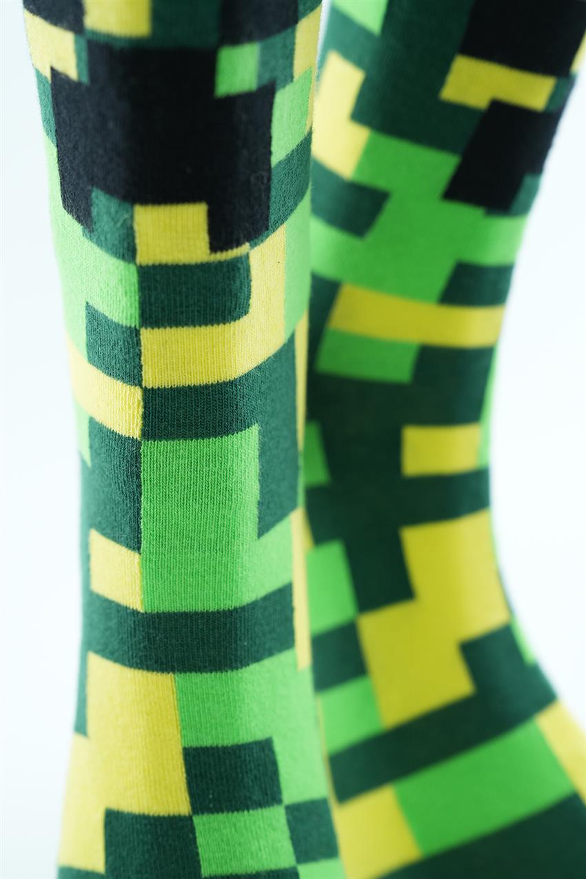 Tetris Detaylı Çorap-Yeşil 8802-21