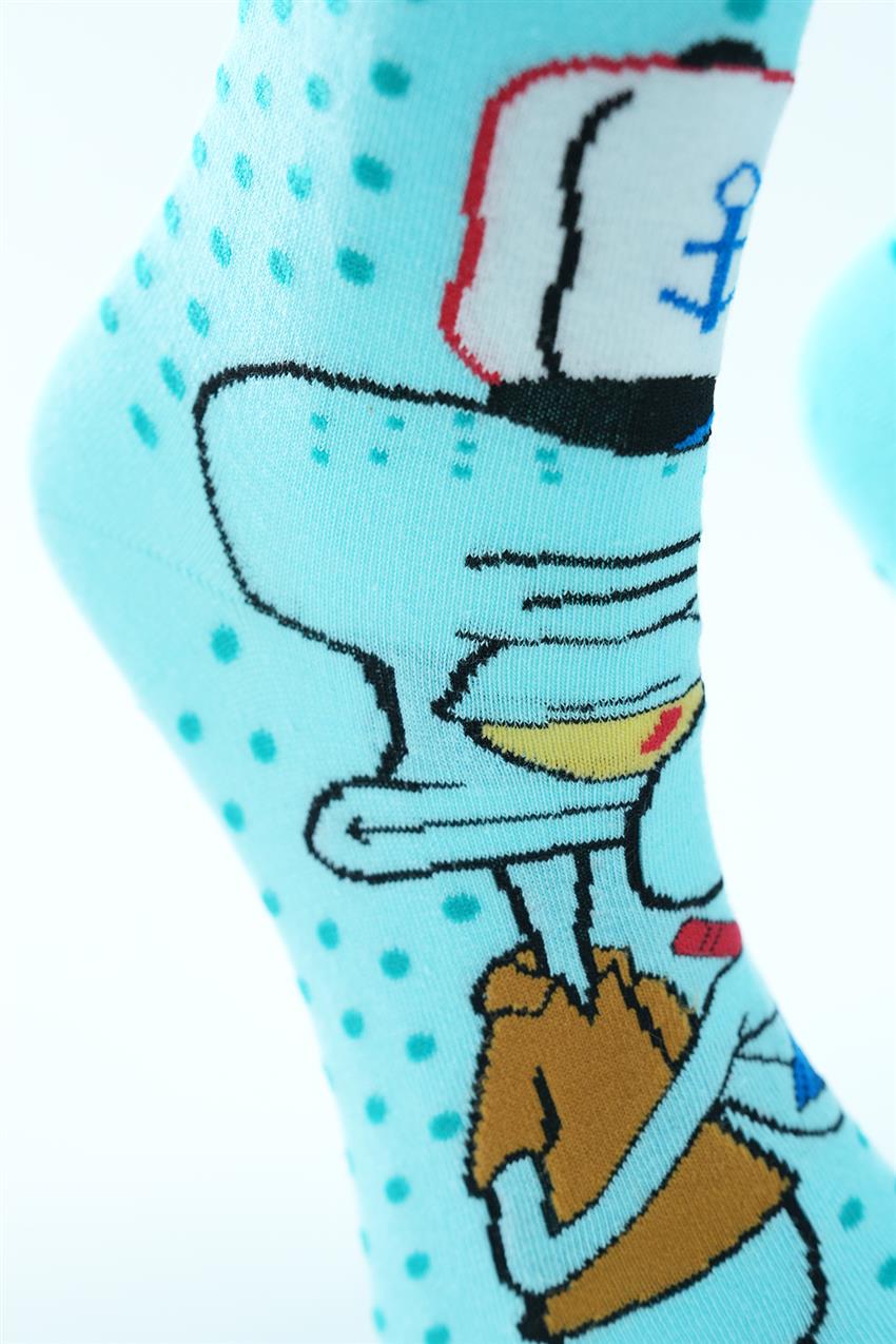 Squidward Desenli Uzun Çorap-Mint 9558-24