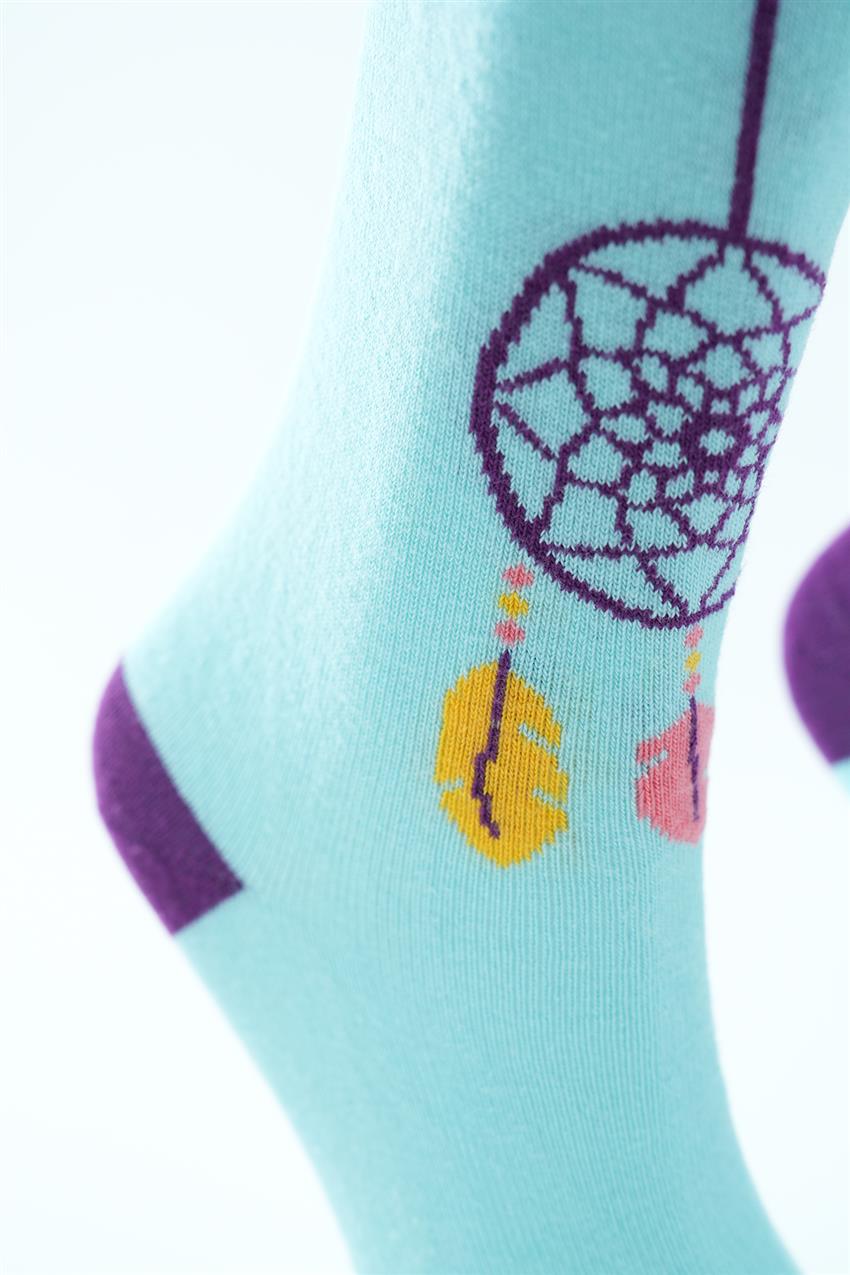 Egs Calze Desenli Uzun Çorap-Mint 4235-24