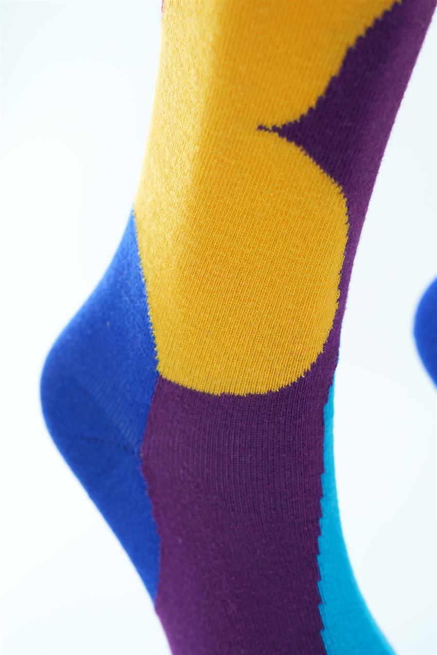Karışık Desenli Renkli Uzun Çorap-Karma 1234-284