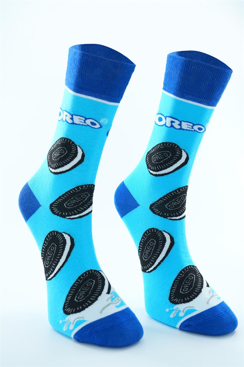 Oreo Desenli Uzun Çorap-Mavi 1092-70