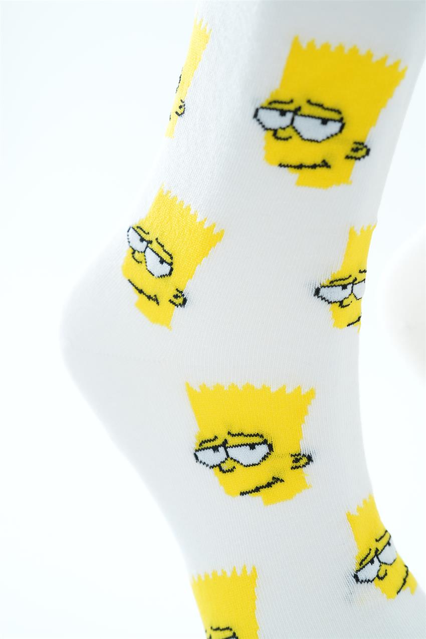 Simpsons Temalı Soket Çorap-Beyaz 1022-02
