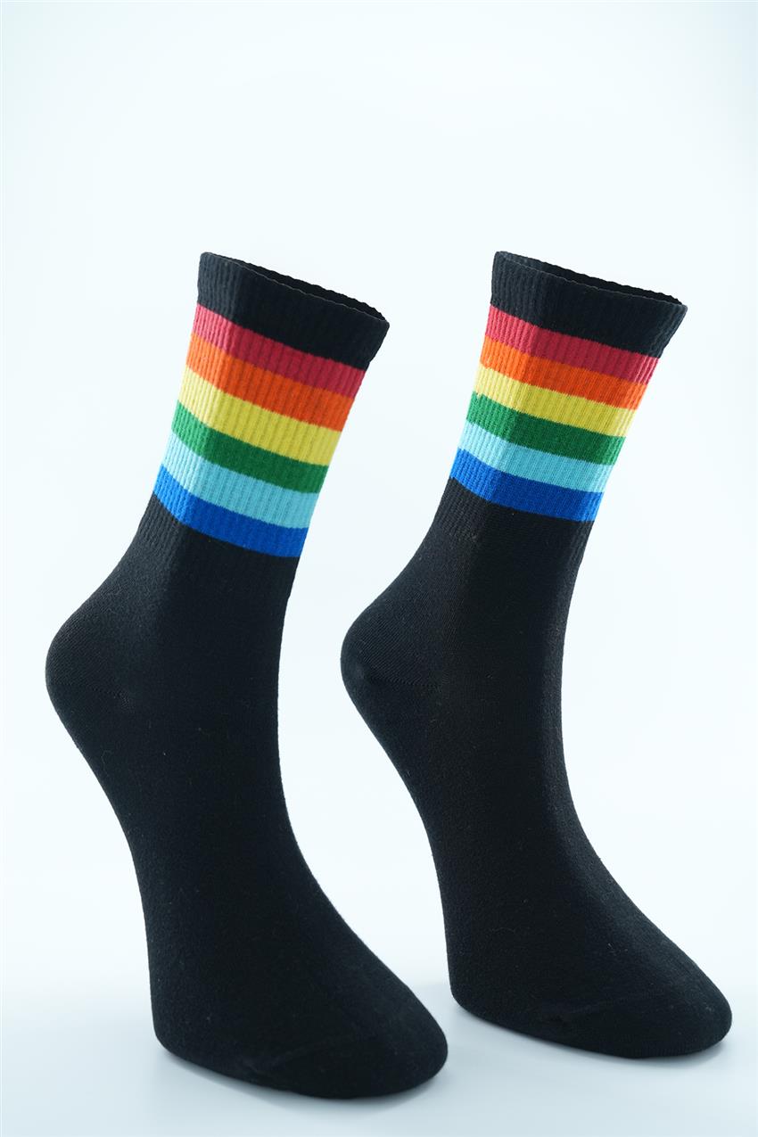 Renkli Soket Çorap-Siyah 0303-01
