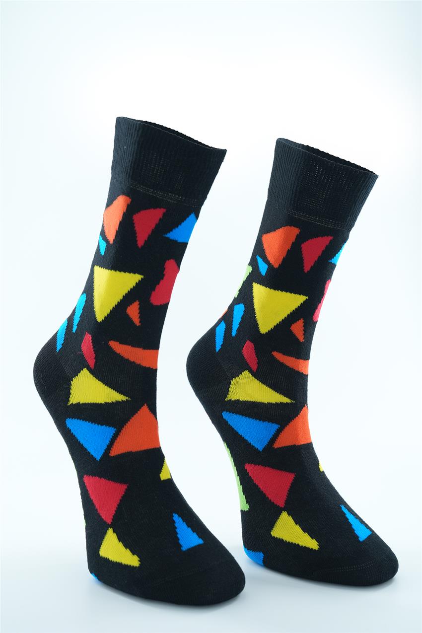 Üçgen Desenli Renki Çorap-Siyah 9211-01