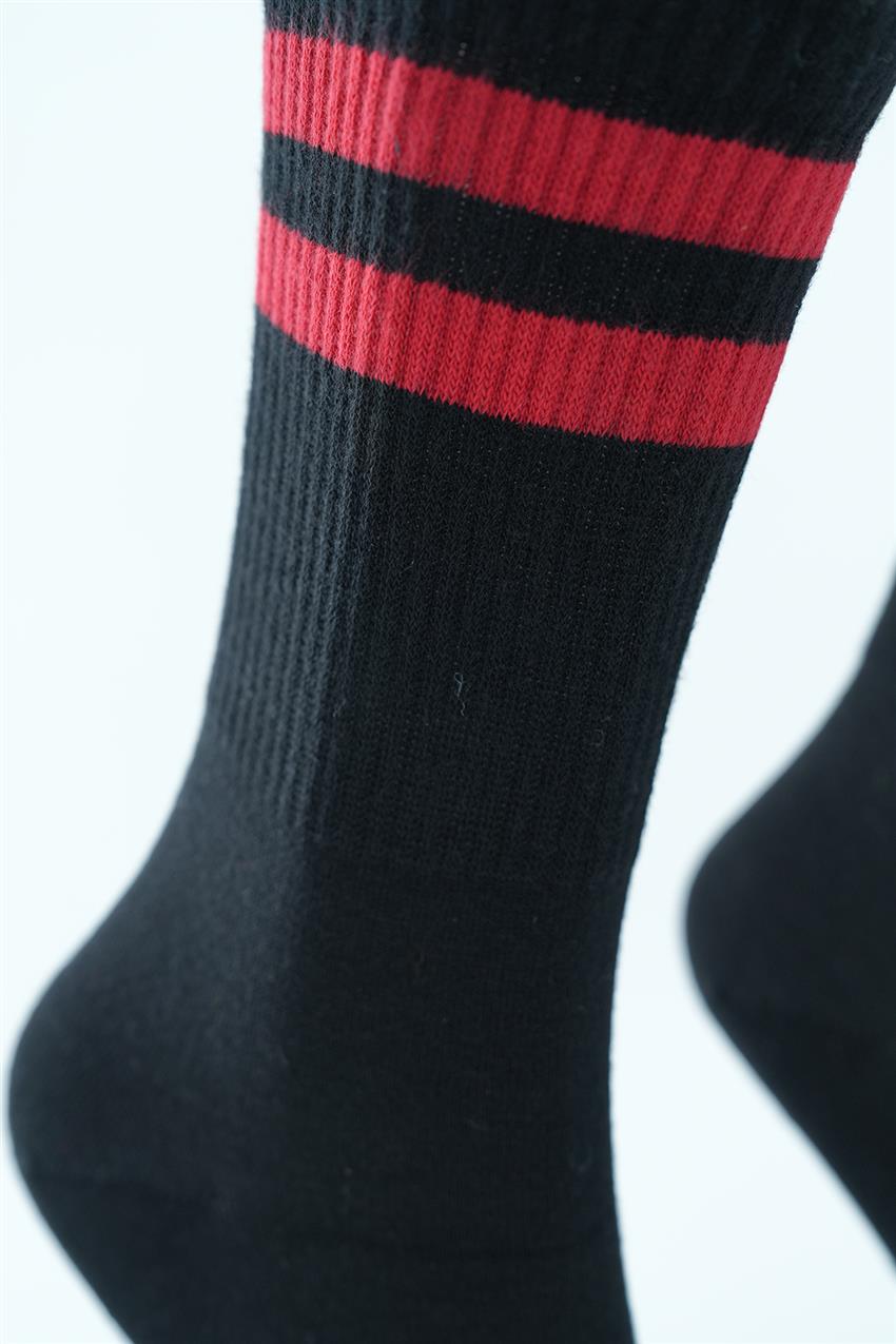 Çizgili Desen Çorap-Kırmızı Siyah 1221-263