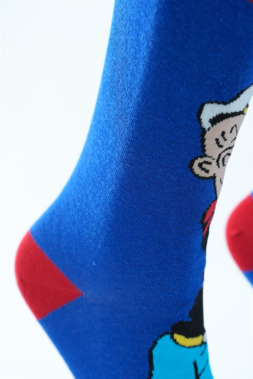Temel Reis Desenli Soket Çorap-Mavi 6293-70