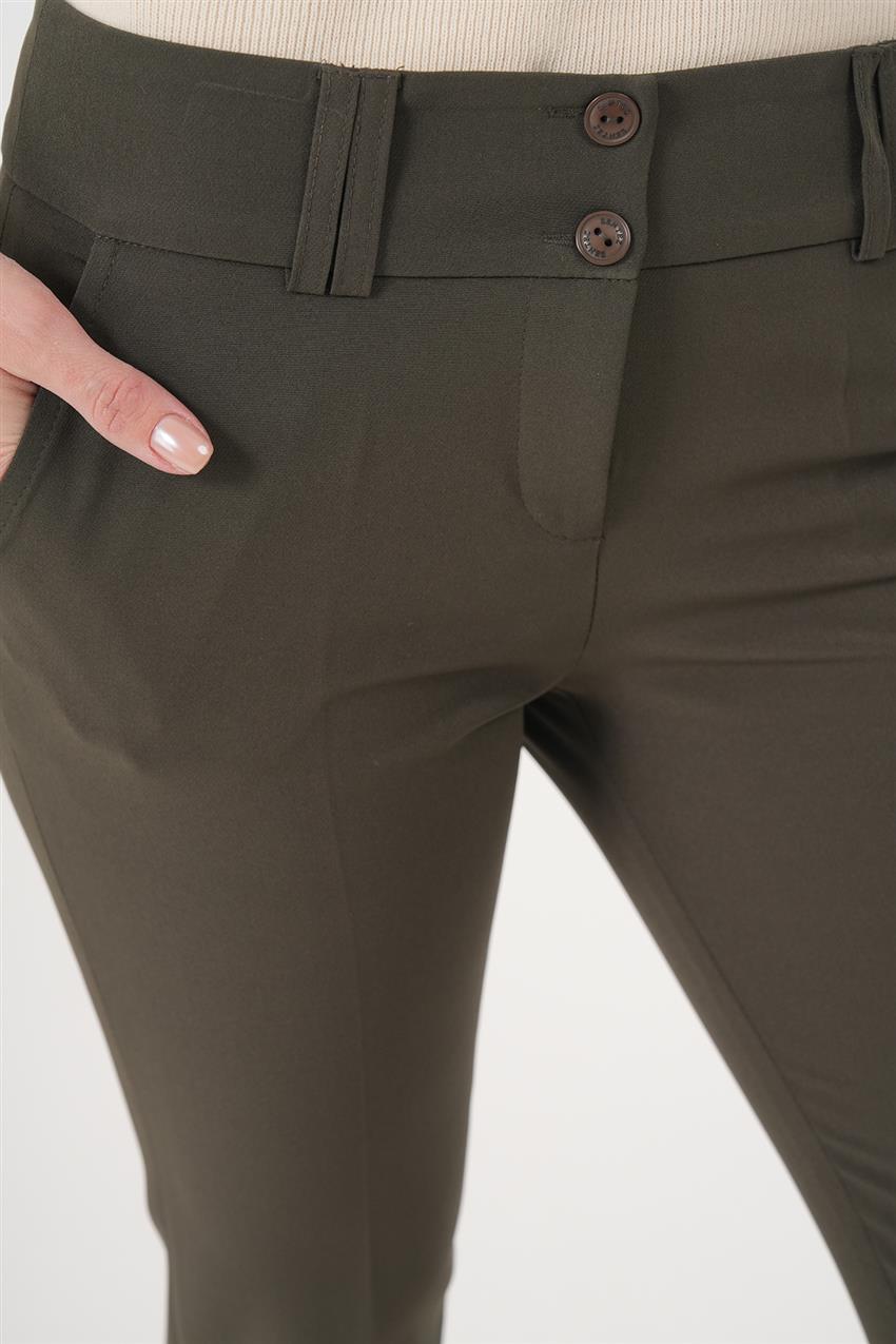 Çift Düğmeli Slim Fit Haki Pantolon