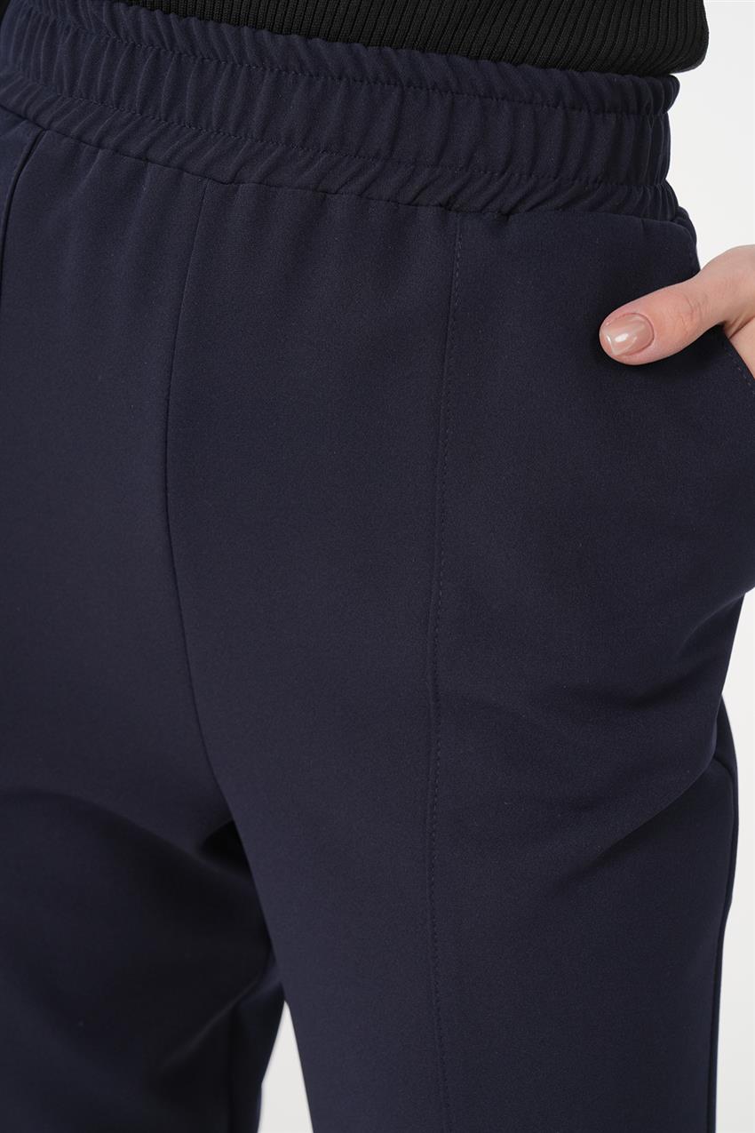 Paçası Yırtmaç Detaylı Bel Lastikli Pantolon-Koyu Lacivert 1920 -101