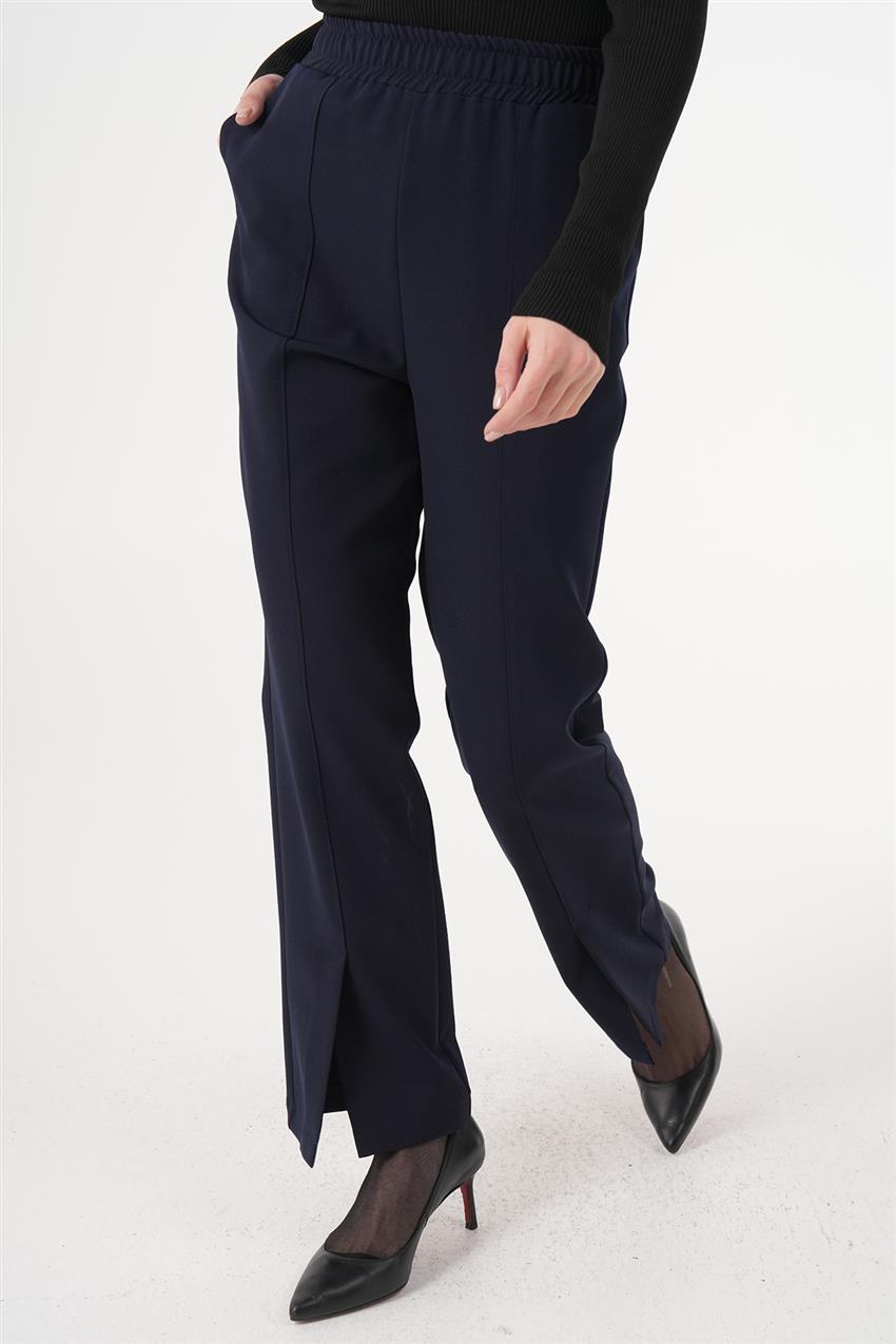 Paçası Yırtmaç Detaylı Bel Lastikli Pantolon-Koyu Lacivert 1920 -101