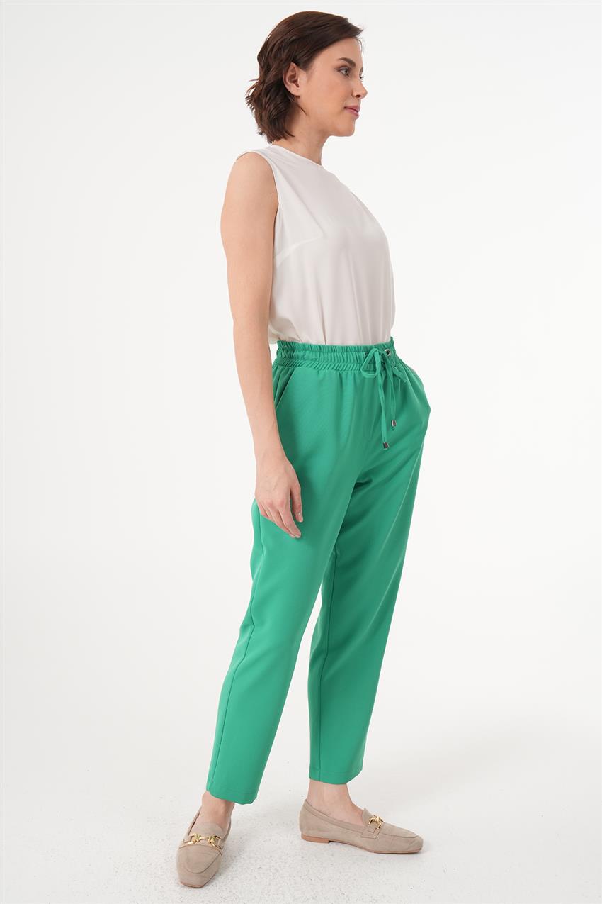 Fermuar Görünümlü Bel Lastikli Pantolon-Benetton Yeşili 5555-143