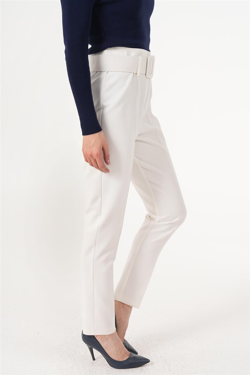 Kaplama Kalın Kemerli Pantolon-Optik Beyaz 129-175