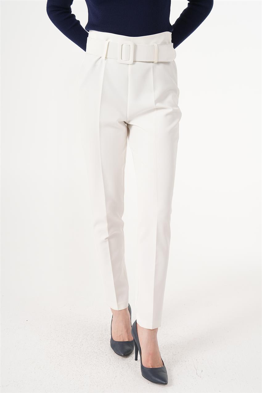 Sentez Kaplama Kalın Kemerli Pantolon-Optik Beyaz 129-175 | E-Tesettür