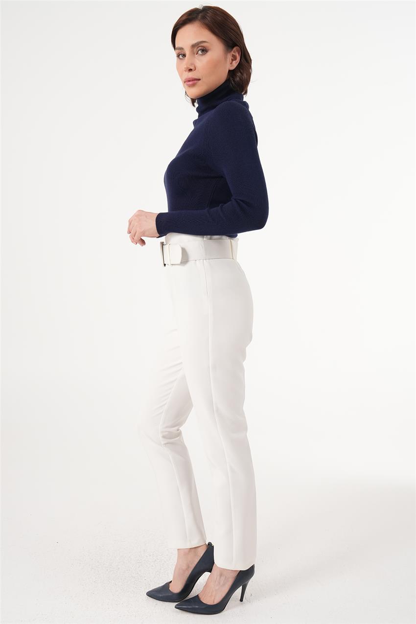 Kaplama Kalın Kemerli Pantolon-Optik Beyaz 129-175