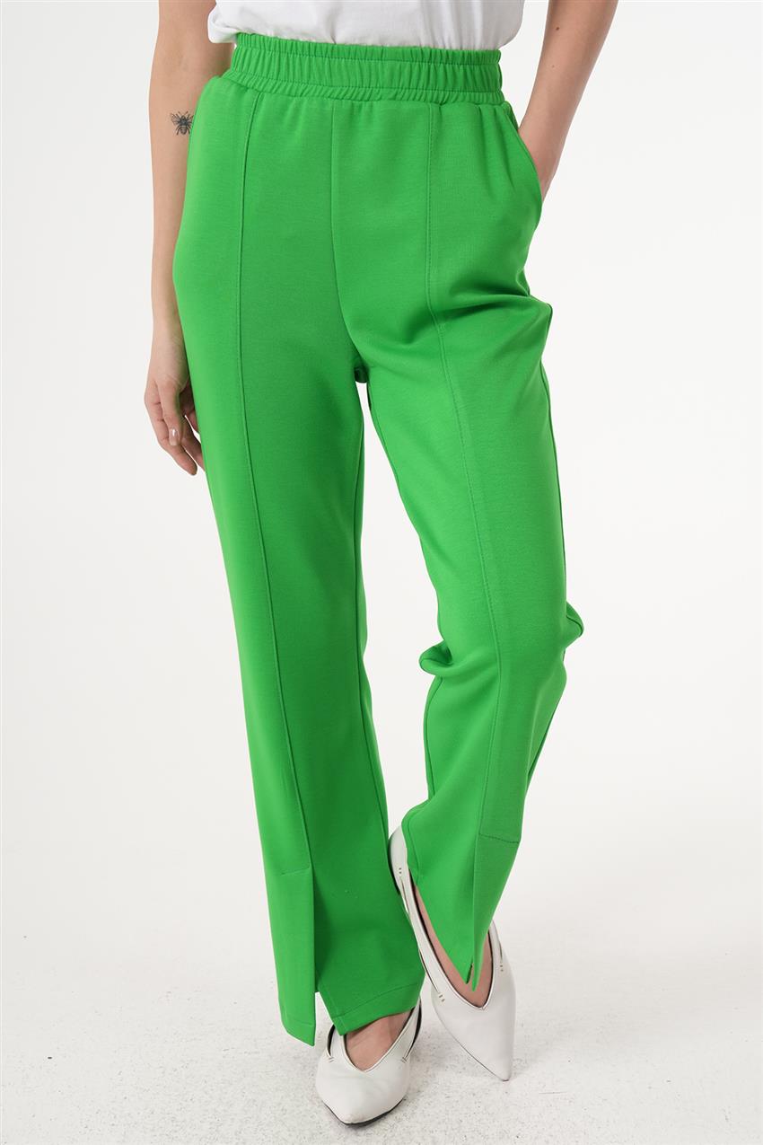 Paçası Kapalı Yırtmaçlı Açık Yeşil Örme Pantolon
