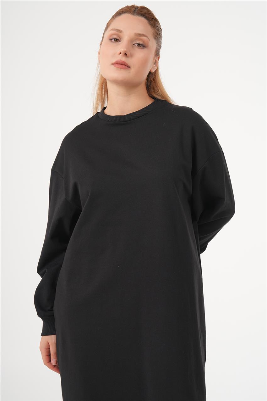 Basic Uzun Siyah Sweatshirt
