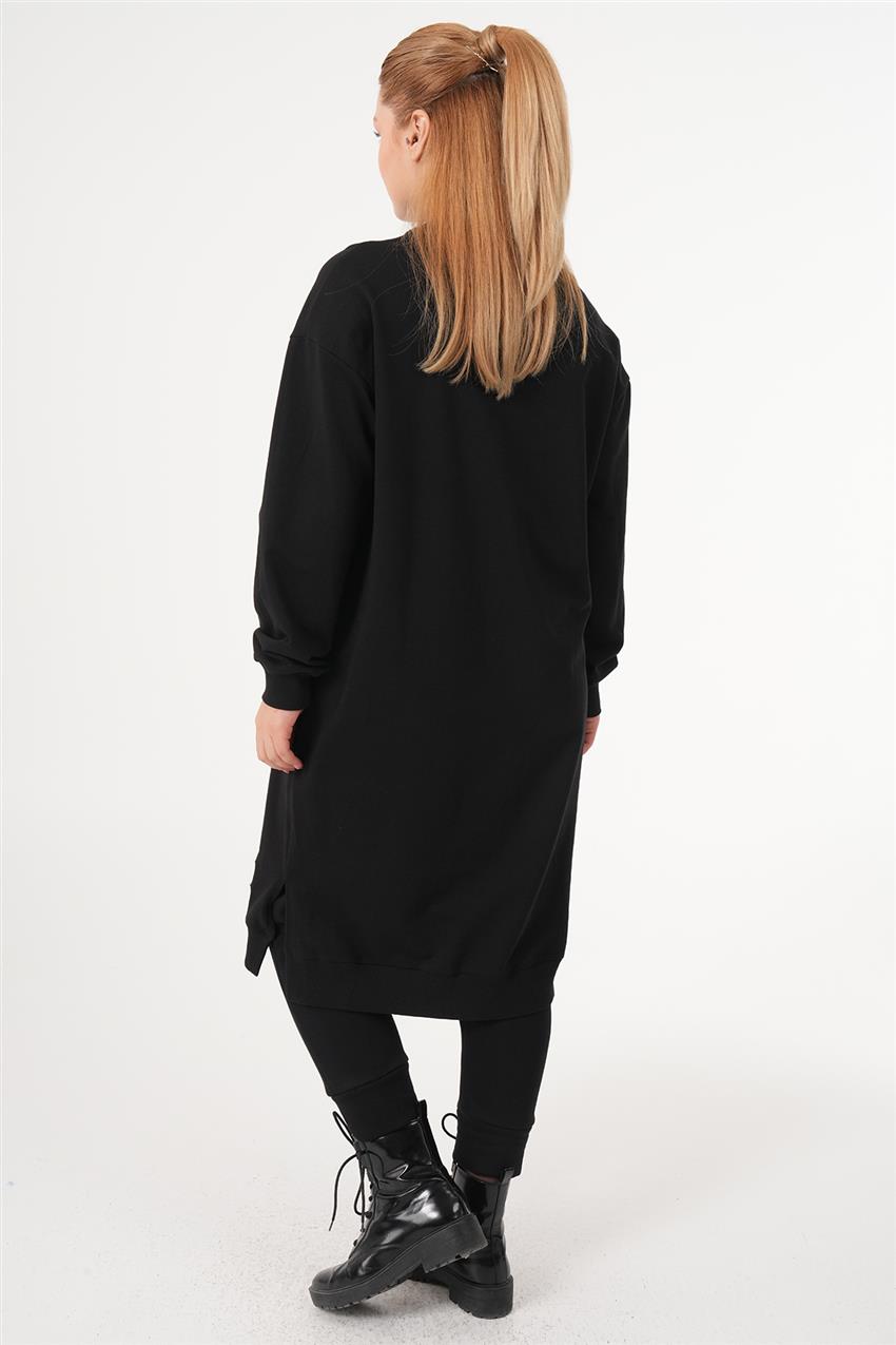 Basic Uzun Siyah Sweatshirt