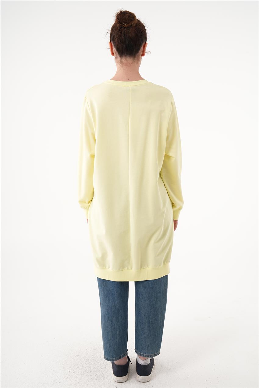 İki İplik Balon Desenli Taşlı Sarı Sweatshirt