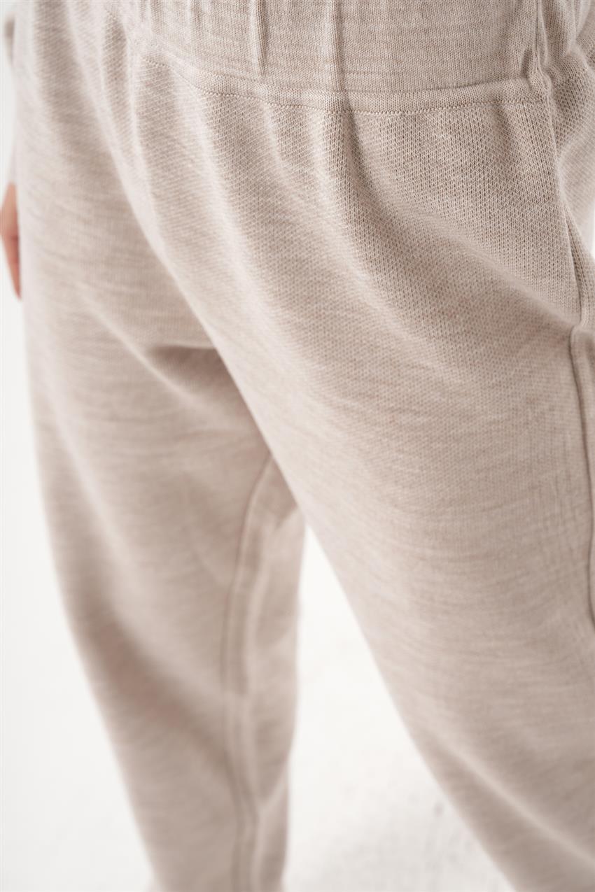 Yandan Düğmeli Boğazlı Tunik- Pantolon Taş İkili Takım 