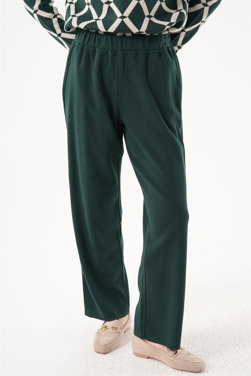 Zincir Desenli Tunik-Pantolon Beyaz-Yeşil İkili Triko Takım