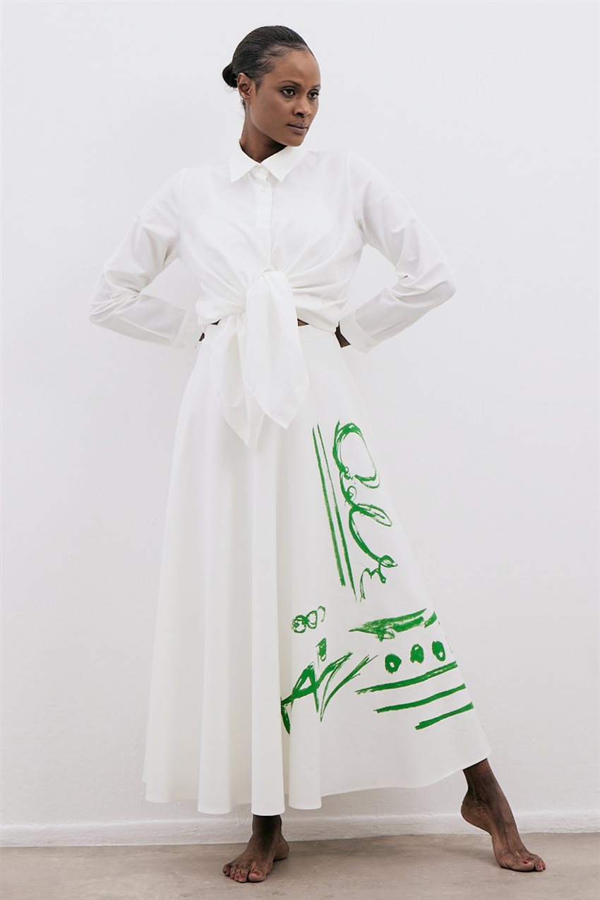 Skirt-White Green K-29010-363