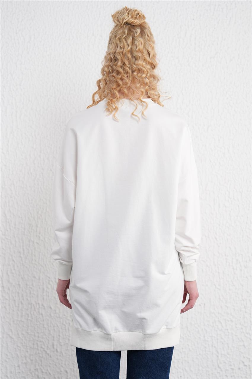 İşlemeli Sweatshirt-Beyaz 10298-02
