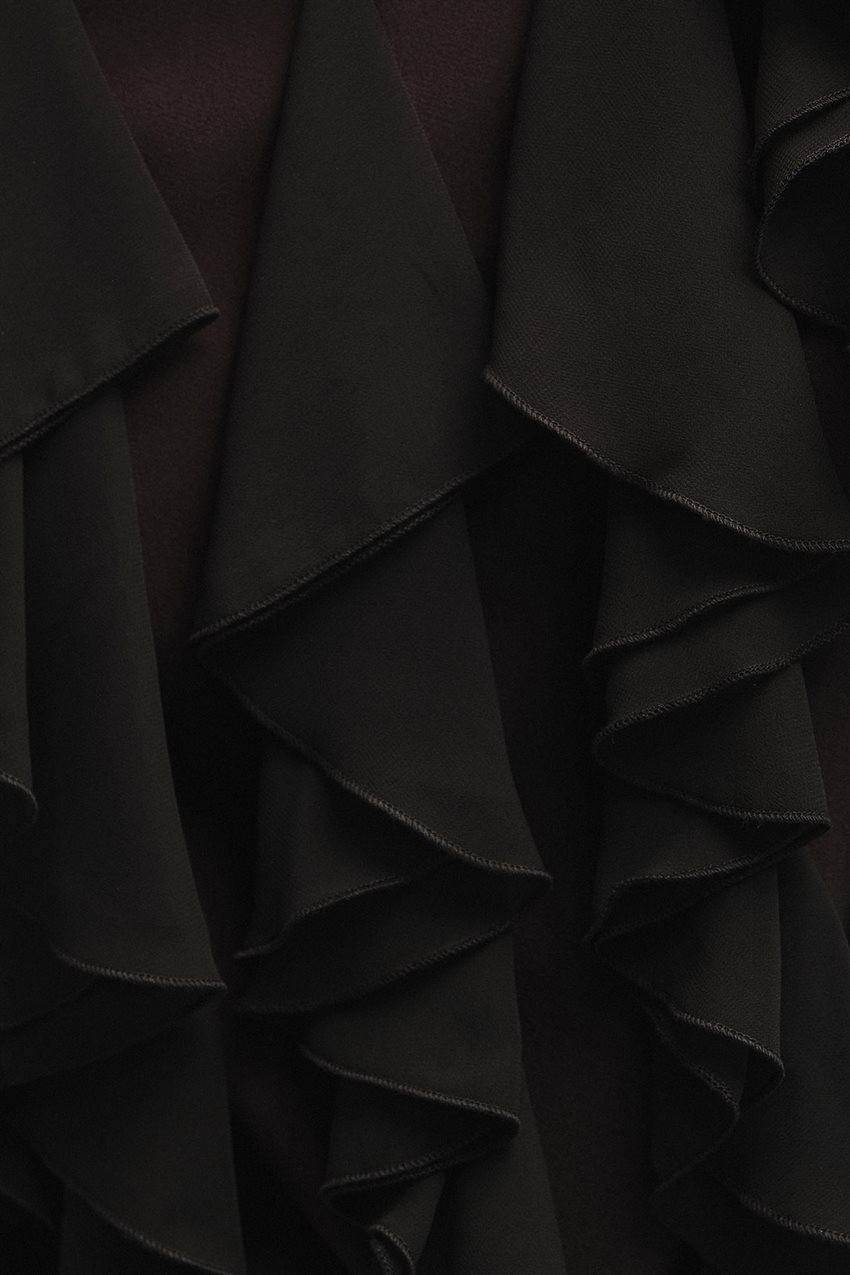 Volanlı Şifon Bluz-Siyah 24S1S0006-101