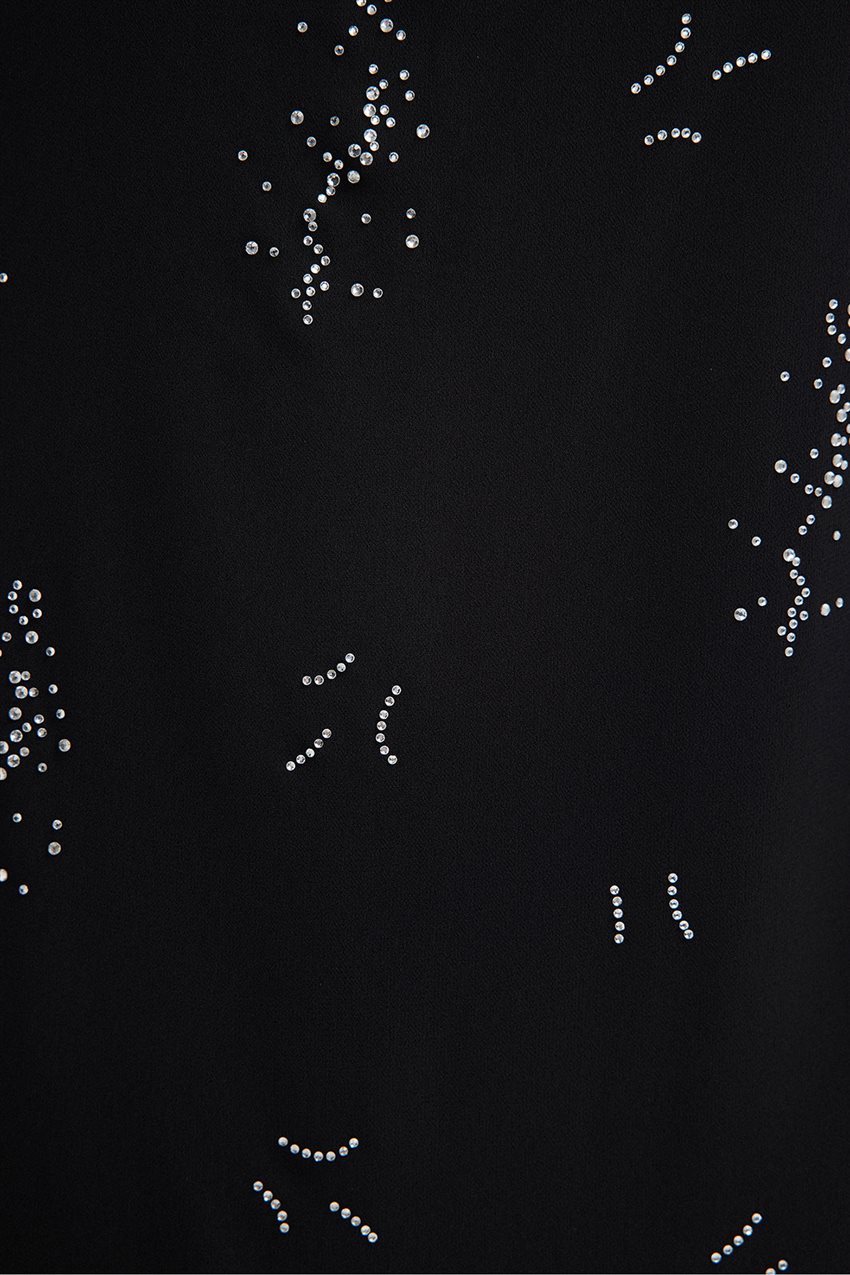 Taş İşlemeli Şifon Elbise-Siyah 24S1T0002-101