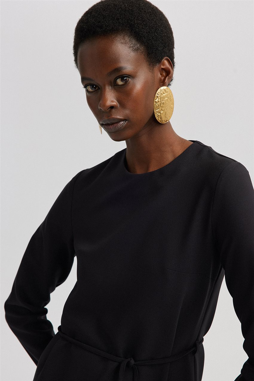 Saten Detaylı Krep Elbise-Siyah 24S1T0004-101