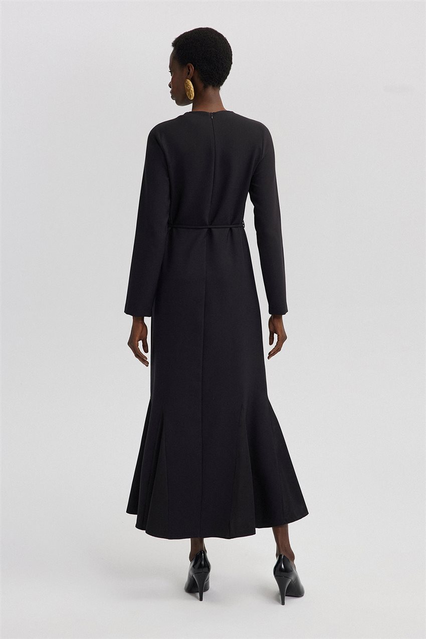 Saten Detaylı Krep Elbise-Siyah 24S1T0004-101