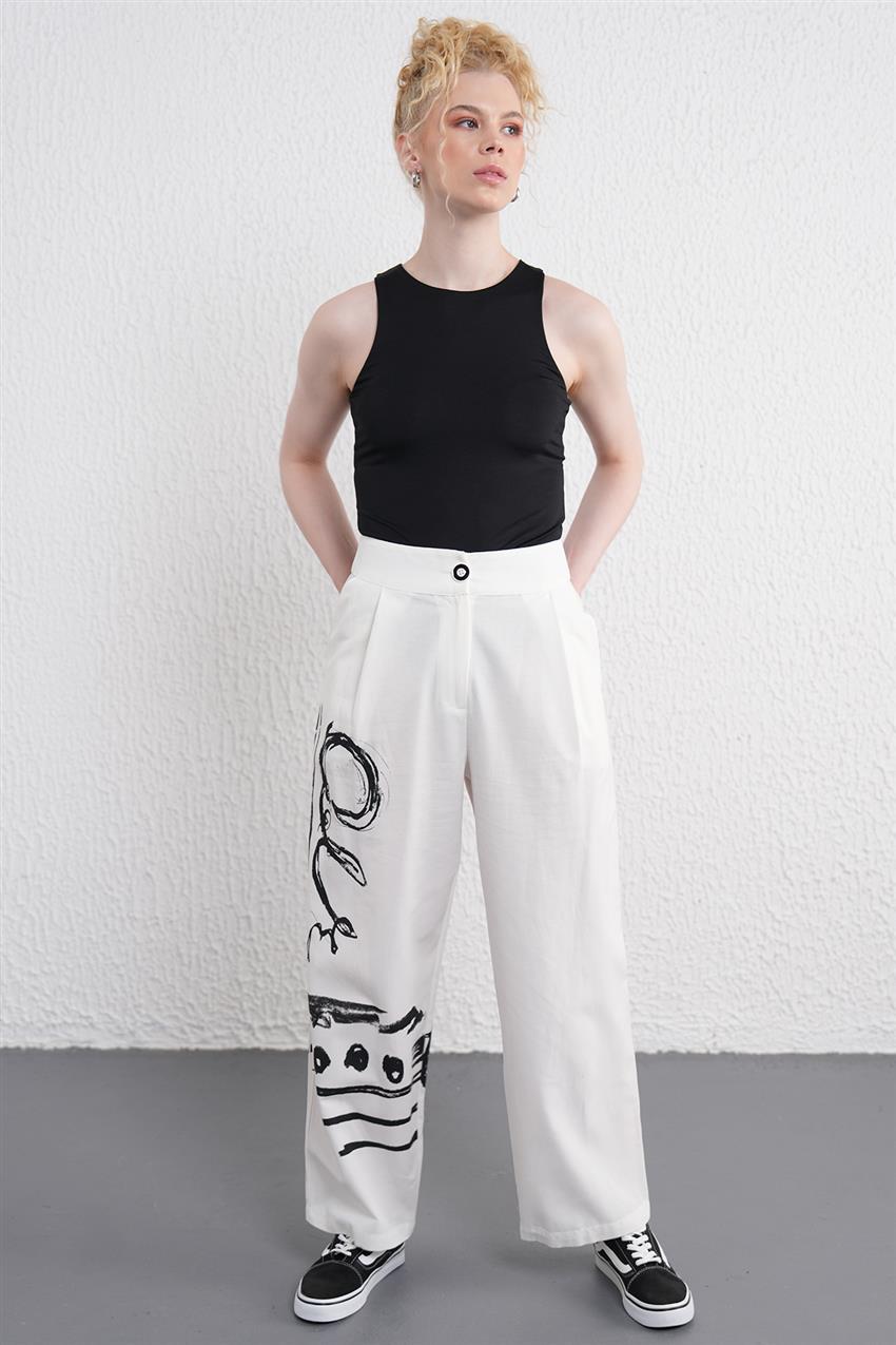 Baskı Desenli Siyah-Beyaz Pantolon