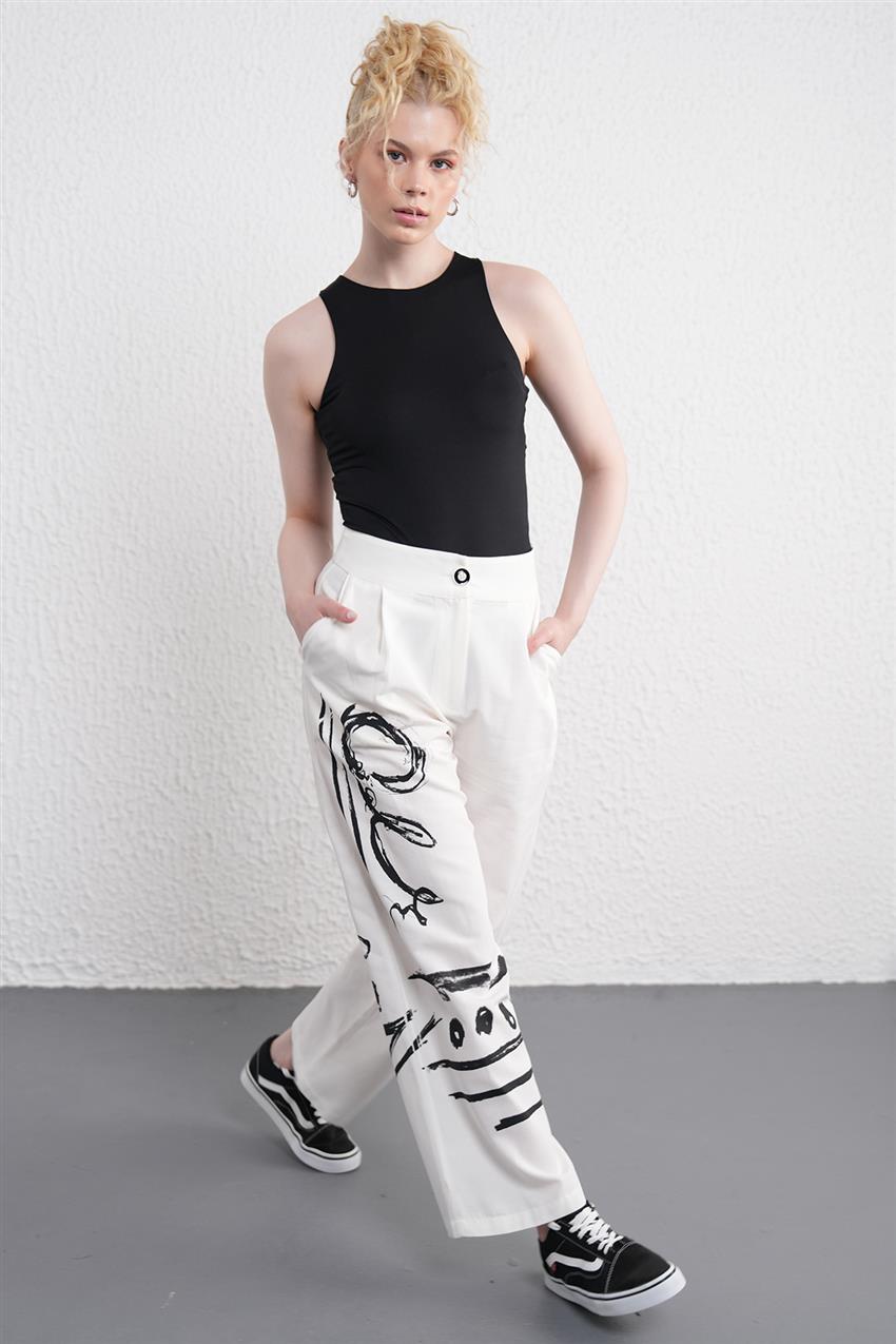 Baskı Desenli Siyah-Beyaz Pantolon