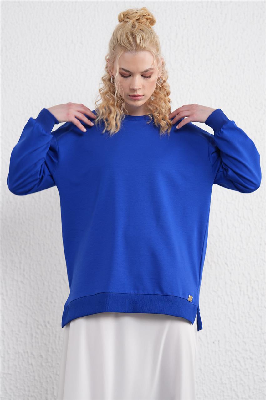 İki İplik Basic Saks Sweatshirt