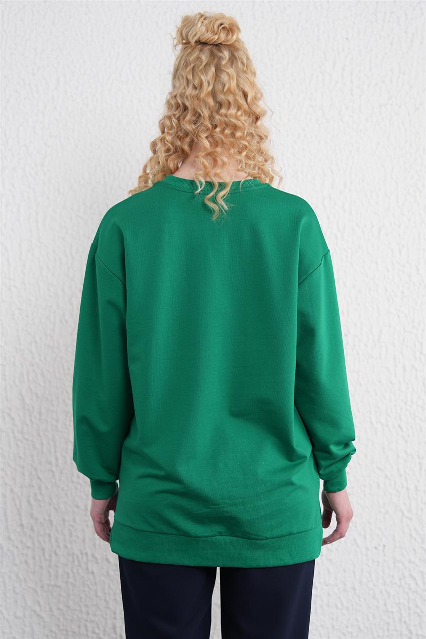 İki İplik Basic Benetton Yeşili Sweatshirt