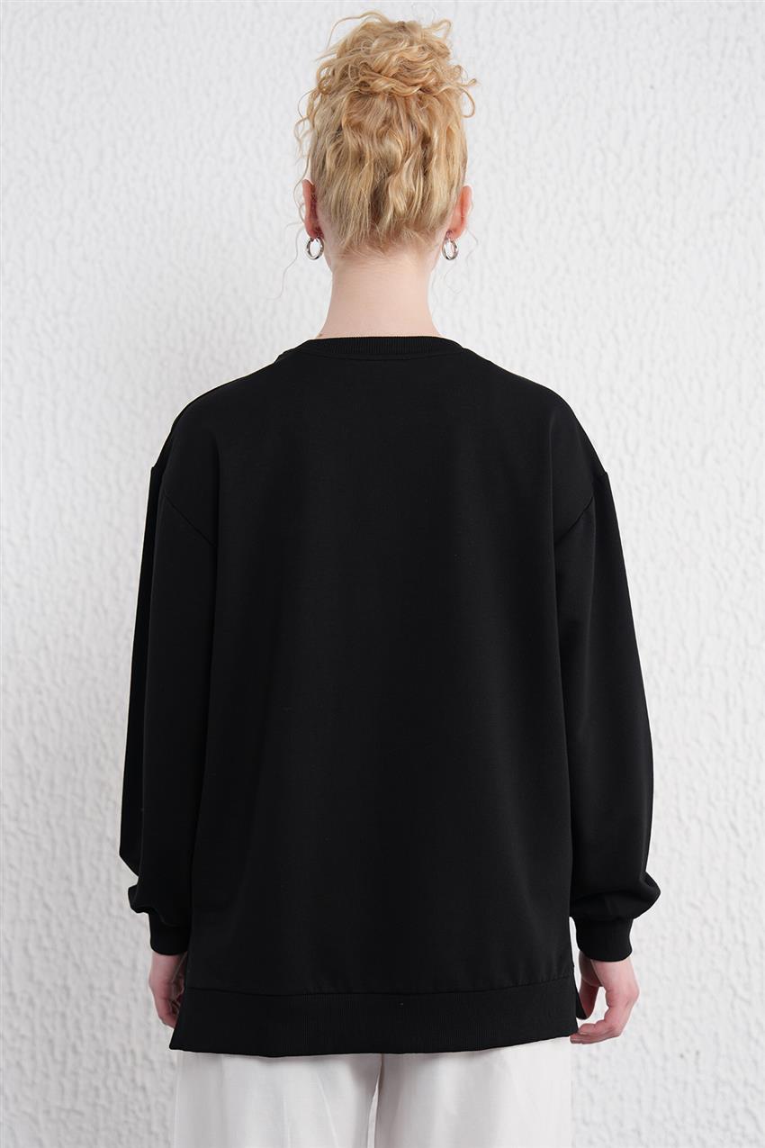 İki İplik Basic Siyah Sweatshirt