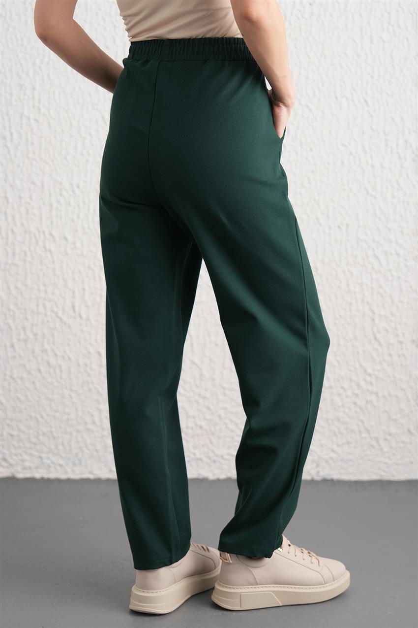 Beli Lastikli Cepli Koyu Yeşil Pantolon