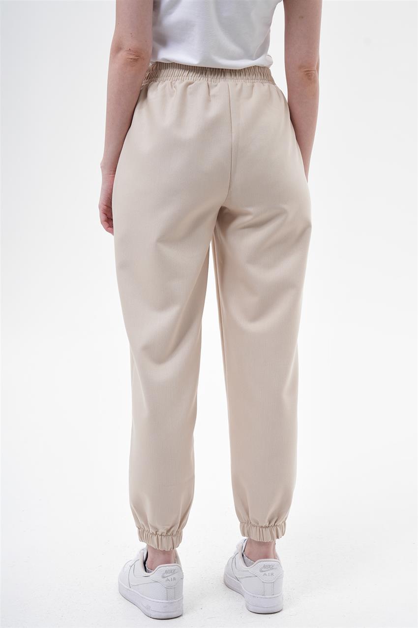 Beli Lastikli Çizgili Pantolon-Optik Beyaz 1040-175
