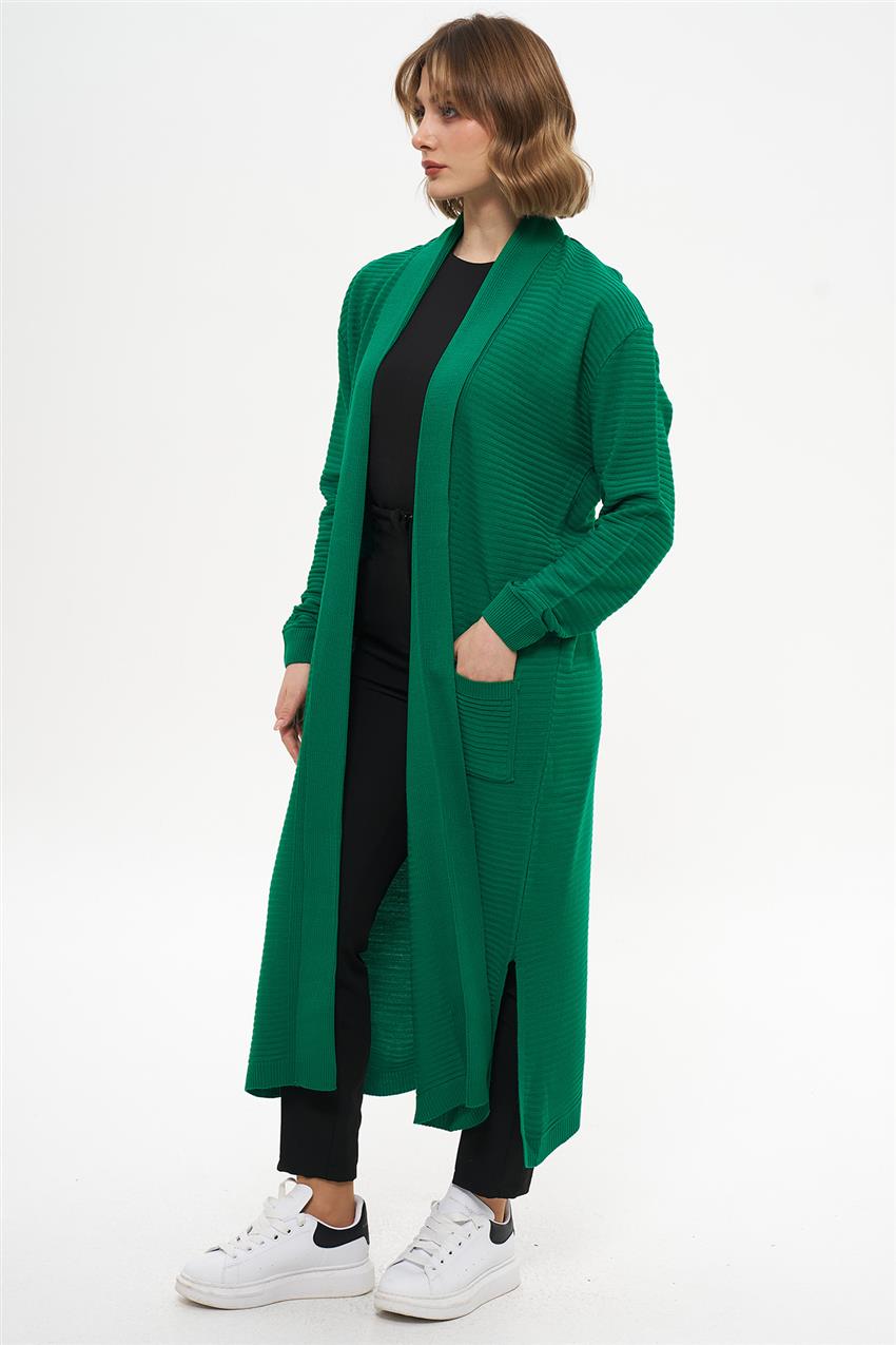 Kendinden Desenli Uzun Hırka-Benetton Yeşili 104-143