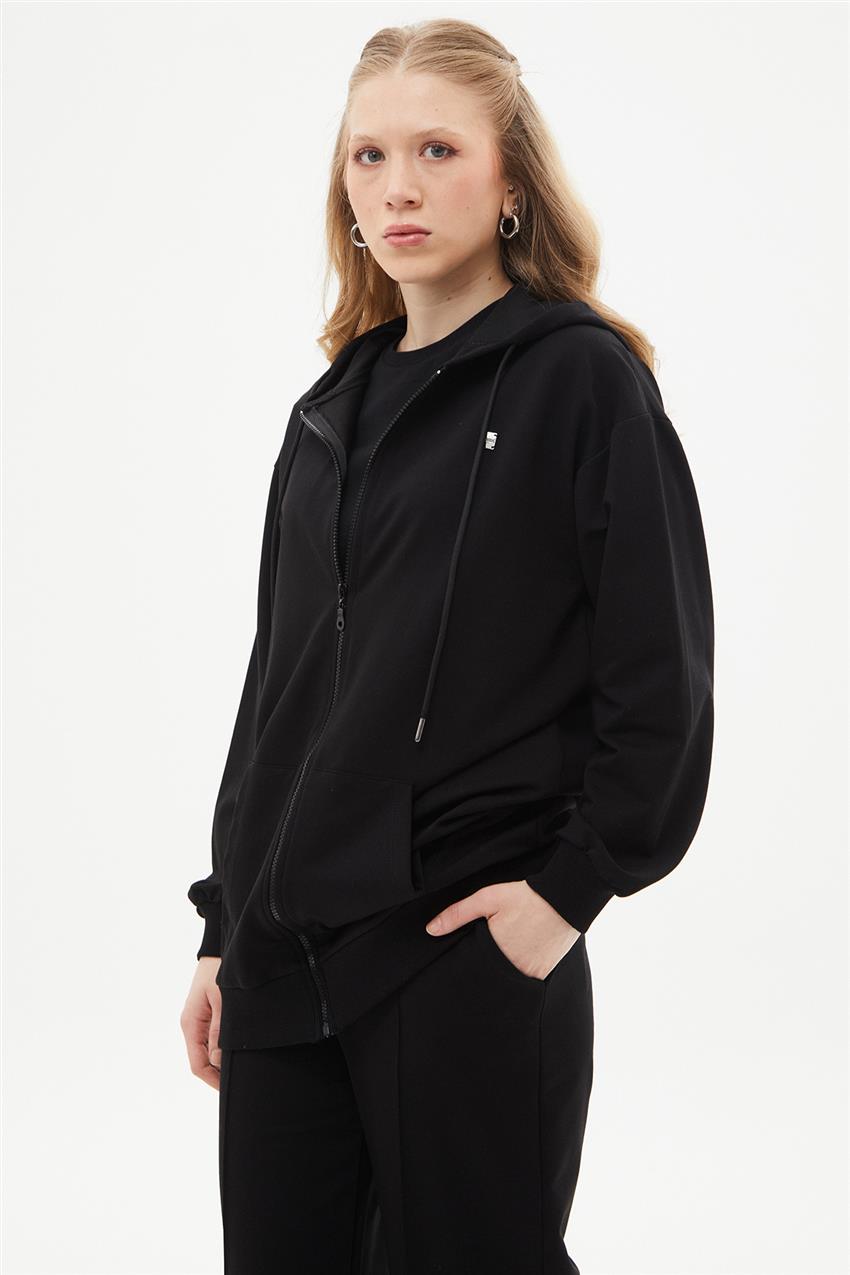 Kapüşonlu Siyah Basic Sweatshirt