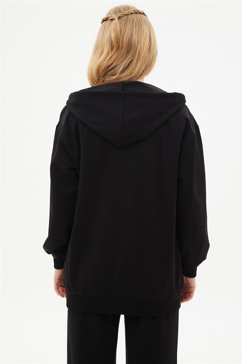 Kapüşonlu Siyah Basic Sweatshirt