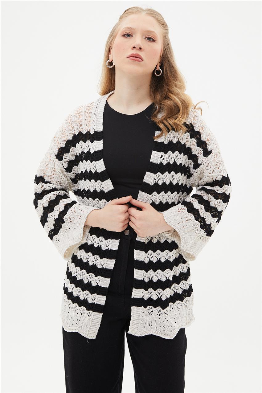 Cardigan-Cream Black 1671-356