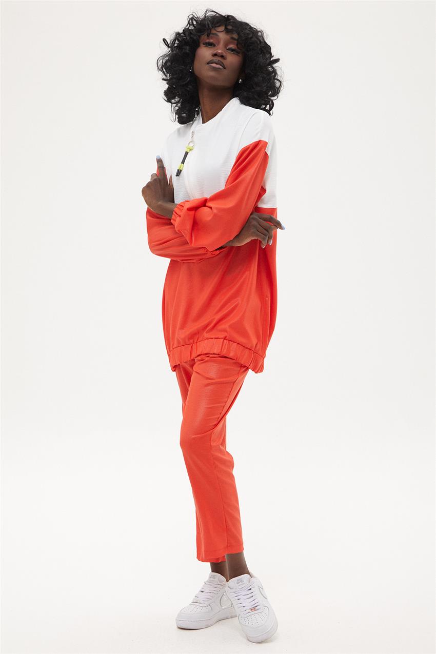 Fermuar Detaylı Tunik-Pantolon İkili Oranj Spor Takım