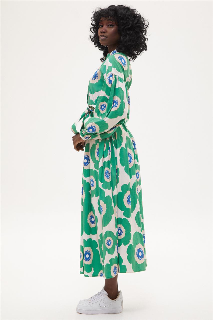Elbise Patlı Robalı Balon Kol-Benetton Yeşili 330087-R337