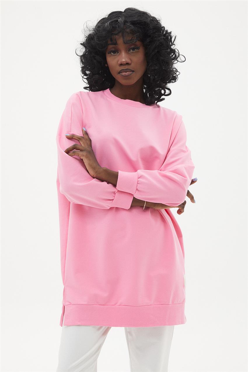 Sıfır Yaka Oversize Pembe Sweatshirt