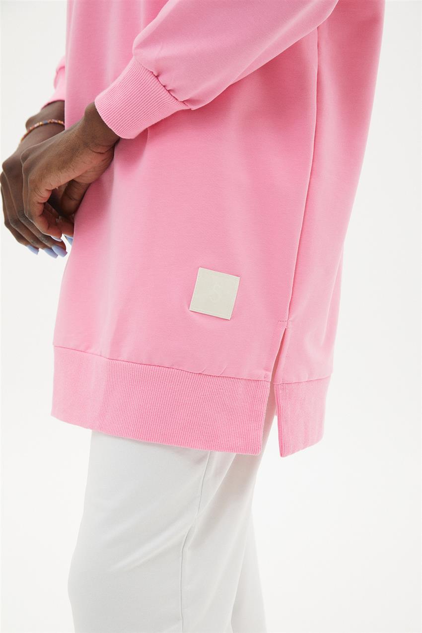 Sıfır Yaka Oversize Pembe Sweatshirt