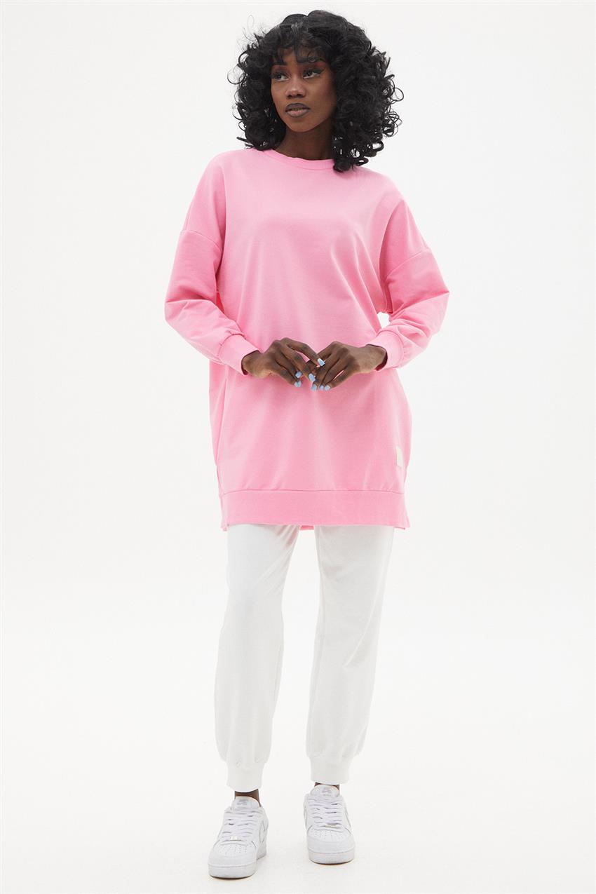 Sıfır Yaka Oversize Pembe Sweatshirt